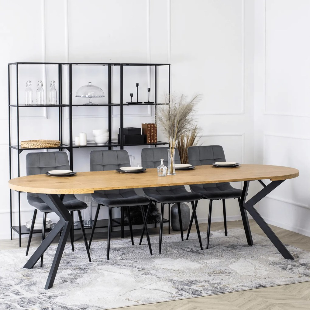 Stół Okrągły Rozkładany LUKAS 100-250 cm Dąb Złoty Nowoczesny Loft