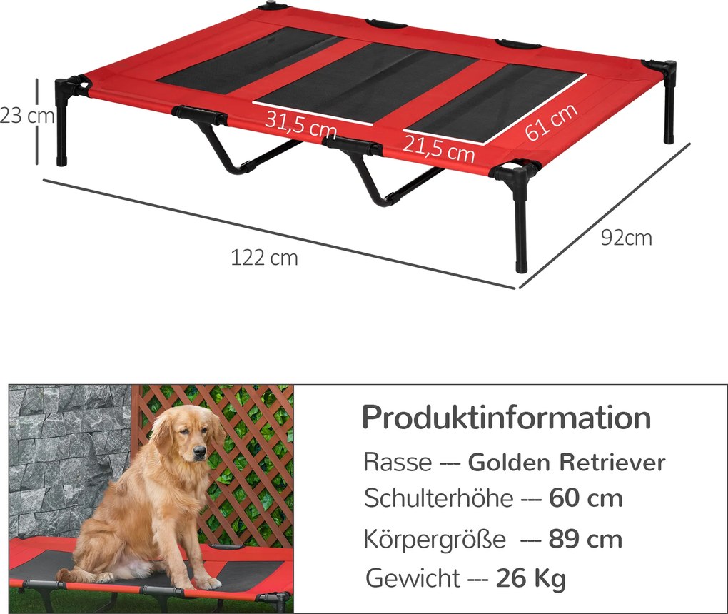 PawHut Leżak dla psów na zewnątrz Łóżko dla zwierząt domowych Miejsce do spania Czerwone | Aosom PL