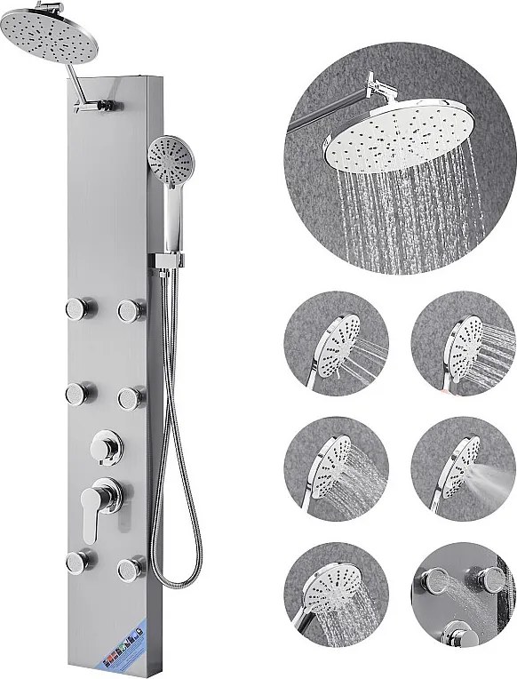 Kolumna Prysznicowa SucceBuy, z Głowicą Prysznicową z Efektem Deszczu, Systemem Panelu Prysznicowego Naściennego Wysokociśnieniowego, Baterią 3-funkcyjną