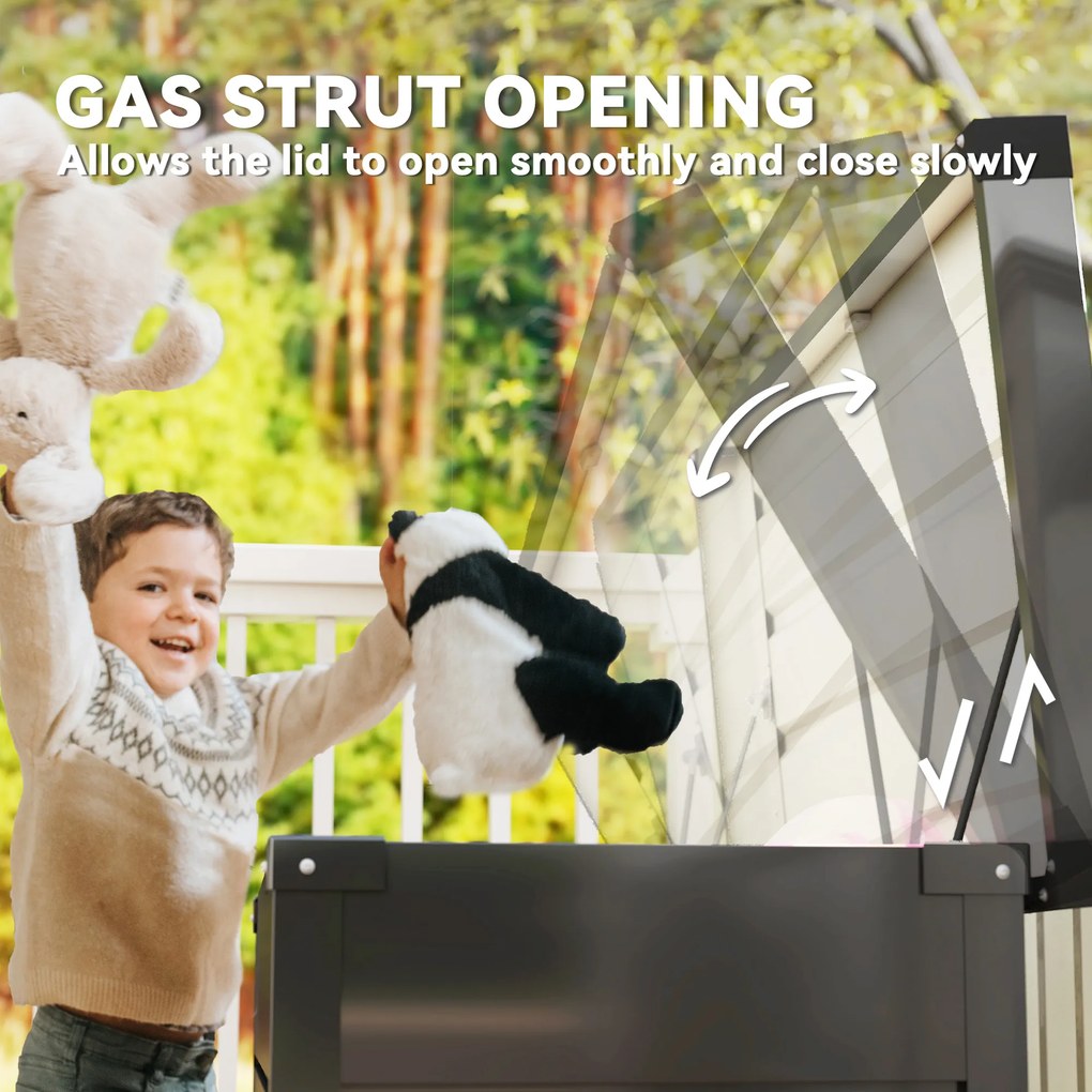 Outsunny Skrzynia ogrodowa metalowa 450 l skrzynia na poduszki z dwuwarstwową pokrywą 120 x 61 x 62 cm wodoodporna zamykana Szary | Aosom PL