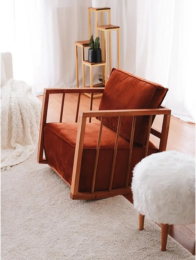 Fotel Cinnamon Wing, rama w 100% drewniana, tkanina Babyface, 65 x 80 x 71 cm | Wygodne siedzisko o głębokości 56 cm | Idealny do małych przestrzeni