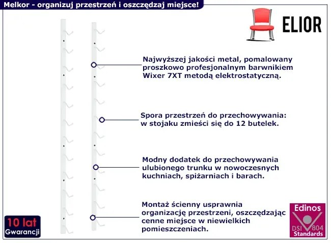 Biały uchwyt ścienny na butelki - Melkor