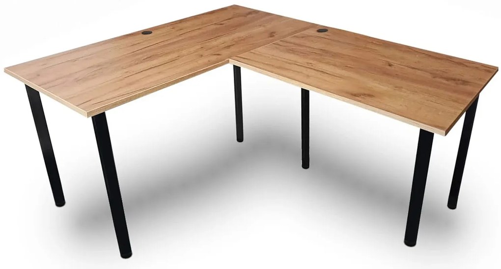 Loftowe biurko kątowe z regulacją wysokości nóżek 120x150x60 dąb craft złoty E0-B54