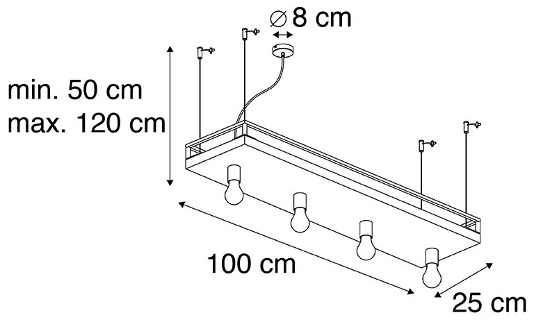 Inteligentna lampa wisząca czarna z drewnem 4-światłowa w tym Wifi G95 - ShelfPrzemysłowy Oswietlenie wewnetrzne