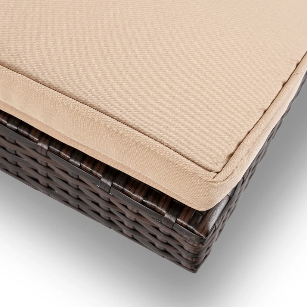 Leżanka ogrodowa z regulowanym oparciem Vibe, brązowy technorattan, beżowa poduszka