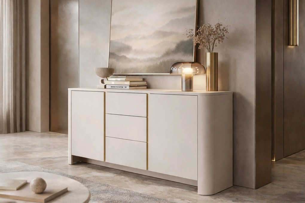 Komoda Sorrenti 168 cm z szufladami - kaszmir / złoty