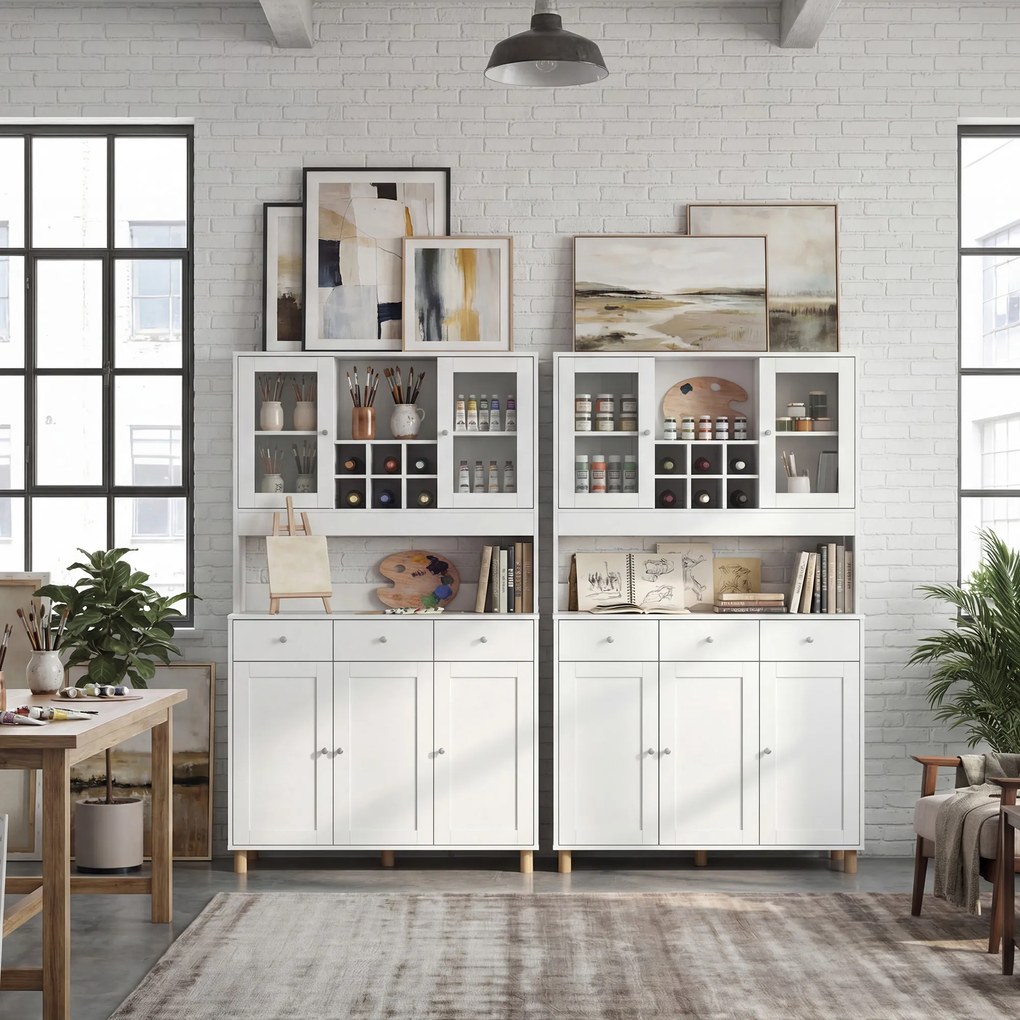HOMCOM nowoczesny kredens witryna do salonu biała szafka na akcesoria i dzieła płyta MDF 100x40x180 cm | Aosom PL