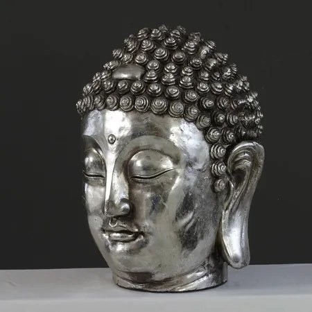 Srebrna figura Głowa Buddy , 43cm
