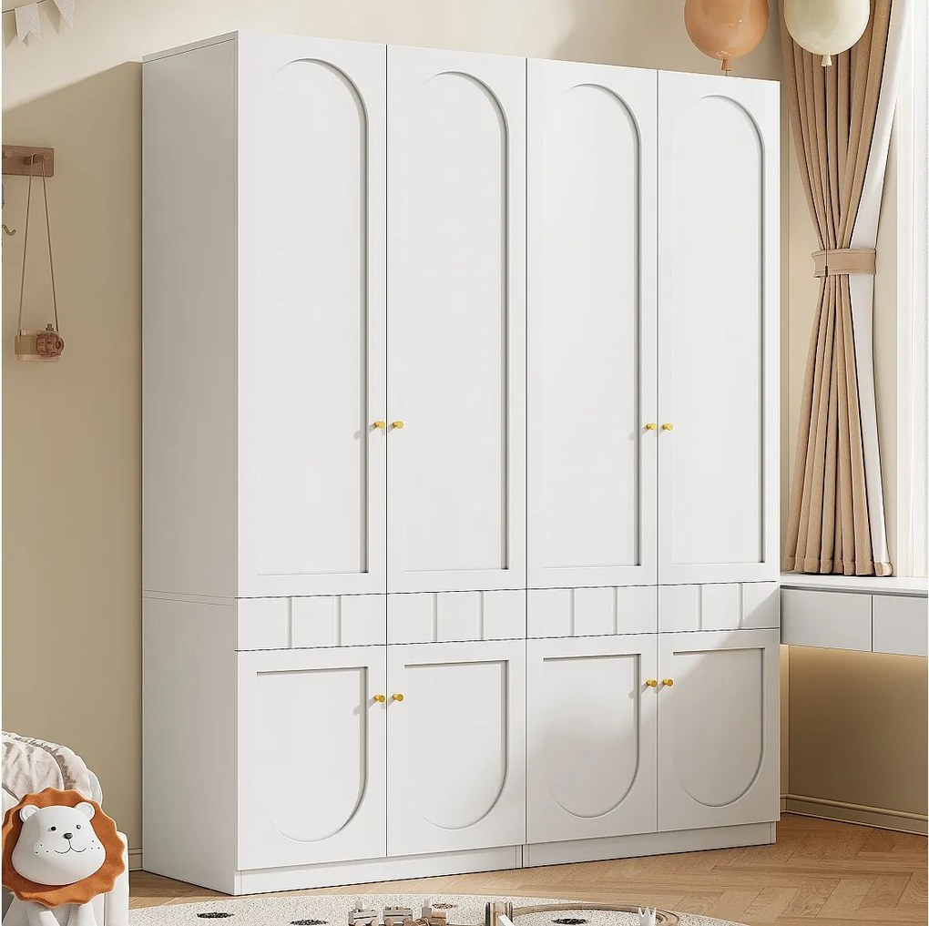 Zestaw 2 szaf do pokoju dziecięcego - 2 x 80 x 50 x 200 cm - z drążkiem na ubrania i szufladami - lakierowane - płyta MDF - kolor biały