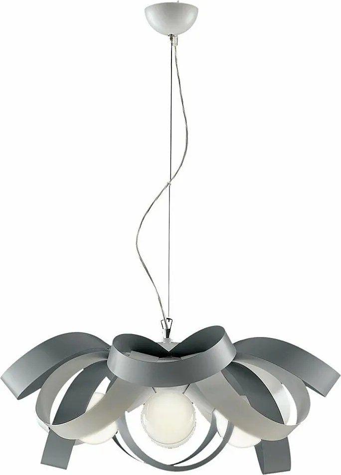Primula - Lampa wisząca z żelaza lakierowanego na biało i szaro, z regulowanym stalowym kablem, 4 światła, 138 mm - Ø66 mm - BL145-4-BG