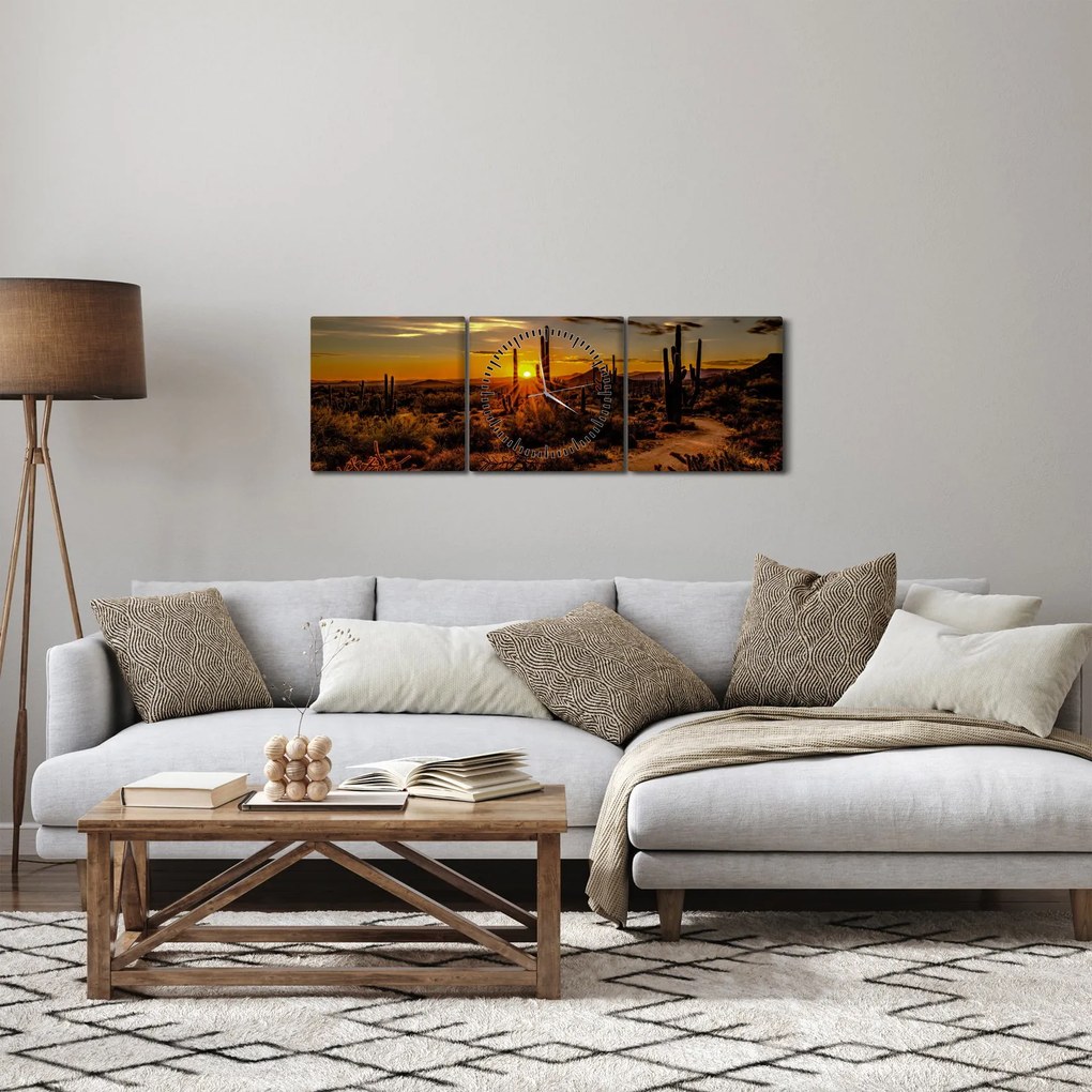 Obraz - Koniec dnia na pustyni w Arizonie (z zegarem) (90x30 cm)