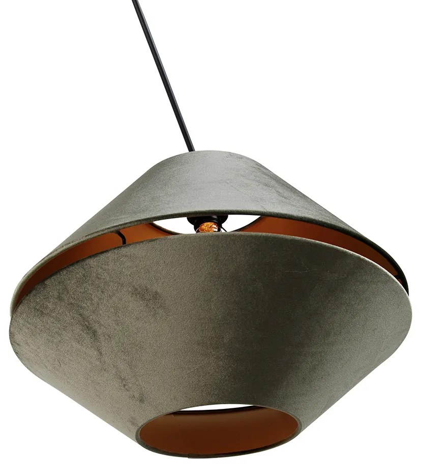 Lampa wisząca czarna z podwójnym aksamitnym abażurem zielonym ze złotym wnętrzem - Blitz klasyczny/Antyczny Oswietlenie wewnetrzne