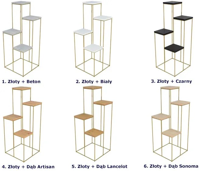 Stojący kwietnik z metalowym stelażem złoty + dąb sonoma Orchidea 5X