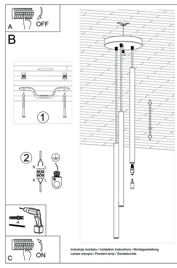 Czarna lampa wisząca Sollux Fideus
