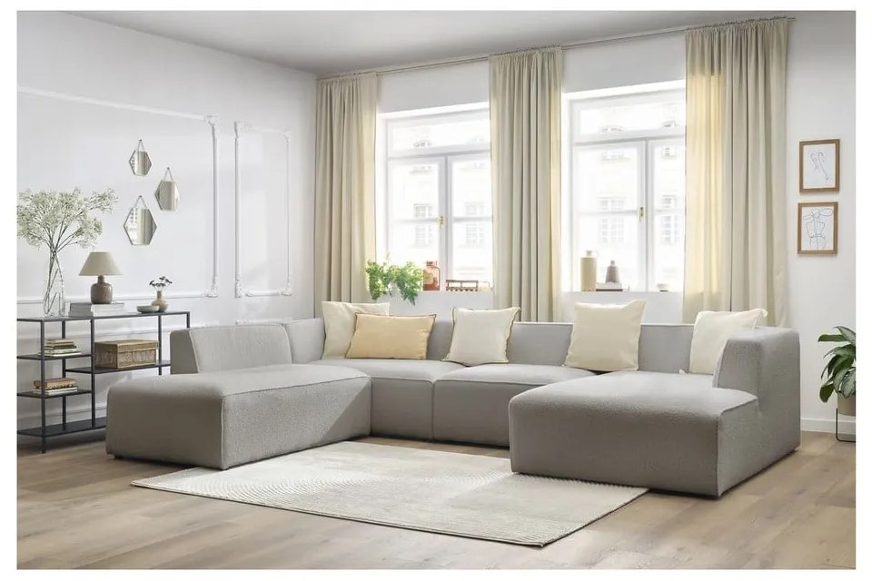 Jasnoszary narożnik modułowy z materiału bouclé (lewostronny/w kształcie litery U) Megeve – Bobochic Paris