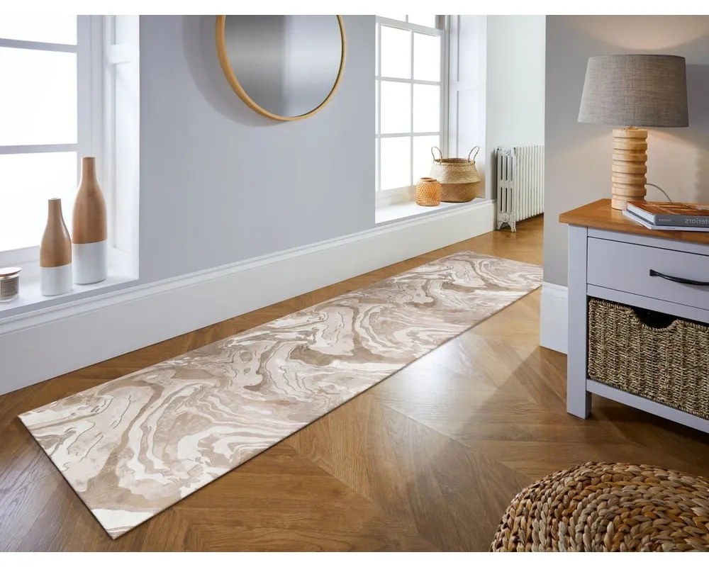 Beżowy chodnik 80x300 cm Marbled – Flair Rugs