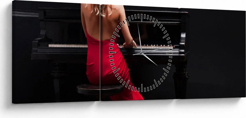 Obraz kobiety grającej na pianinie (z zegarem) (90x30 cm)