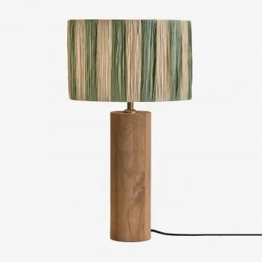 Lampa Stołowa Z Drewna Mango Carolina Drewno Mango & Armia Marsali Green - Sklum