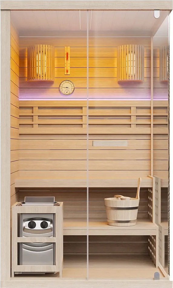 Fińska sauna szklana z oświetleniem LED i piecem 3,5KW - 1/2 miejsca - S120 x G120 x W200 cm - SELKI