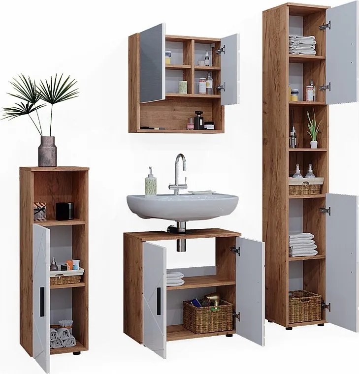 Zestaw mebli łazienkowych biały wysoki połysk/złoty dąb power 80x41x58.6 irma