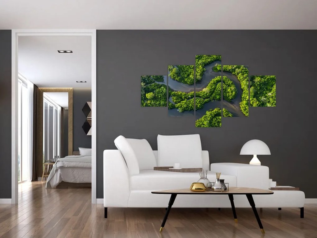 Obraz - Krajobraz leśny z rzeką (125x70 cm)