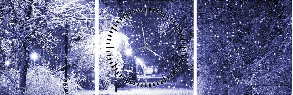 Obraz - Magiczna zimowa noc (z zegarem) (90x30 cm)