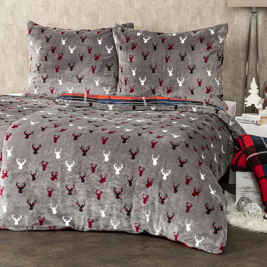 4Home Pościel mikroflanela Krata czerwony, 140 x 200 cm, 70 x 90 cm