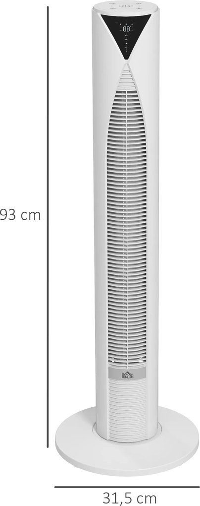 HOMCOM 70° oscylacyjny wentylator kolumnowy z pilotem 4 tryby, 3 prędkości, timer 31,5 x 31,5 x 96 cm biały | Aosom PL