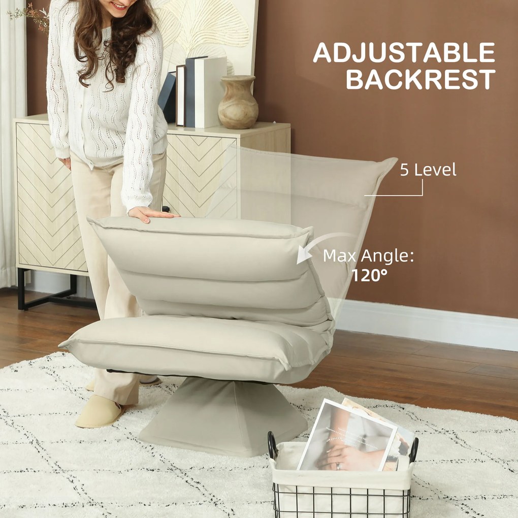 HOMCOM Fotel Relaksacyjny, Leniwe Sofa, Regulowane Oparcie, Wygląd Skóry, 62x70x95cm, Beżowy
