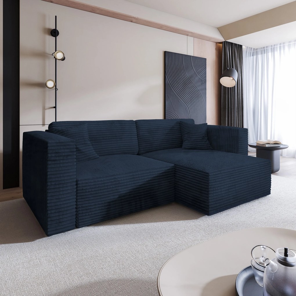 Masseno Narożnik NERIO z funkcją spania i pojemnikiem na pościel Narozniki L, Rozkładana sofa - Niebieski, TILIA 77