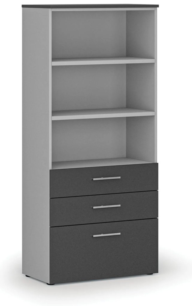 Szafa biurowa z kombinowanymi szufladami PRIMO GRAY, 800 x 420 x 1781 mm, szary/grafitowy