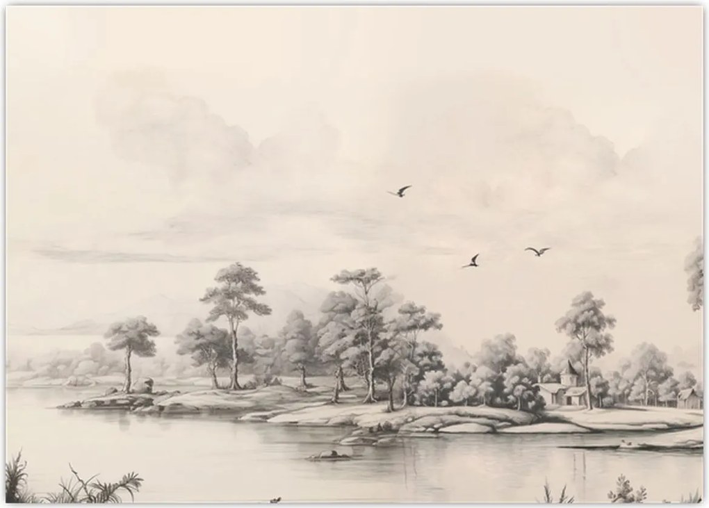 Obraz na szkle - Rysunek krajobrazu w stylu vintage (70x50 cm)