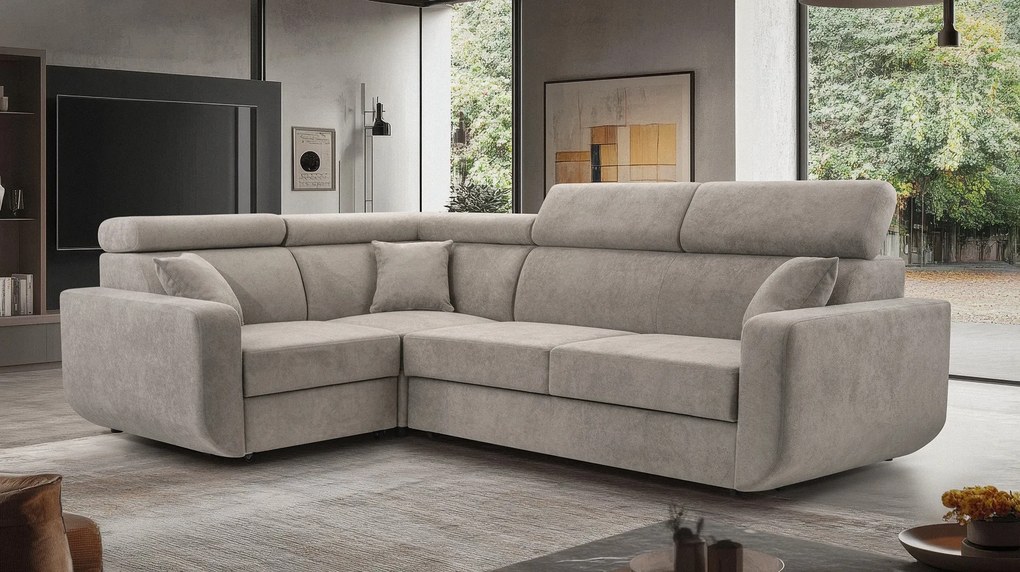 Masseno Narożnik RENO z funkcją spania i pojemnikiem na pościel Narozniki L, Rozkładana sofa - Szary, VELO 633