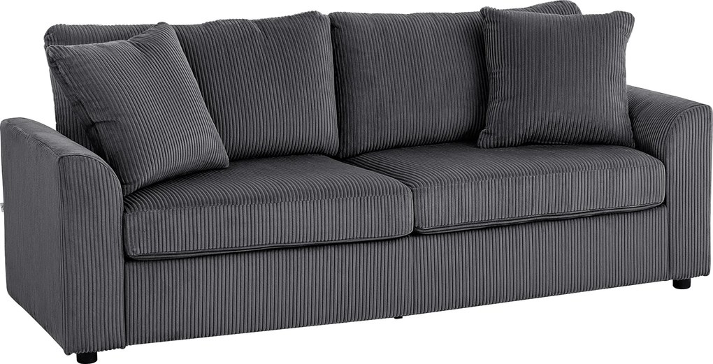 HOMCOM Sofa 3-osobowa z poduszkami ozdobnymi, sofa ze sztruksu do salonu, sypialni, szer. 212 cm, ciemnoszary | Aosom PL