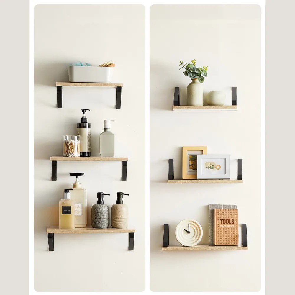 Półki ścienne ABBY z konsolą, 3 szt., 30/35/40x12cm, czarna/jasnobrązowy Vasagle