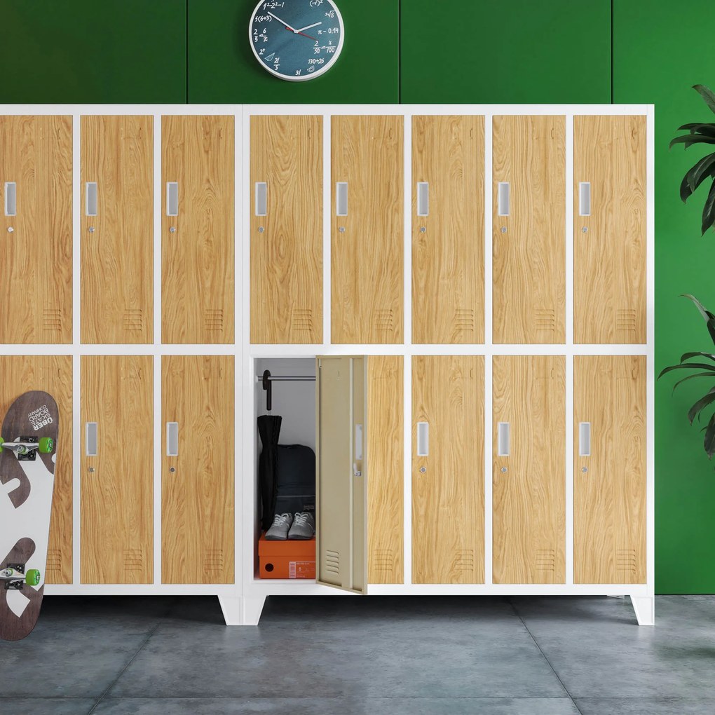 Szafa socjalna ubraniowa 10-drzwiowa biała/złoty dąb, 1360x1720x450 mm: BARTEK Eco Design