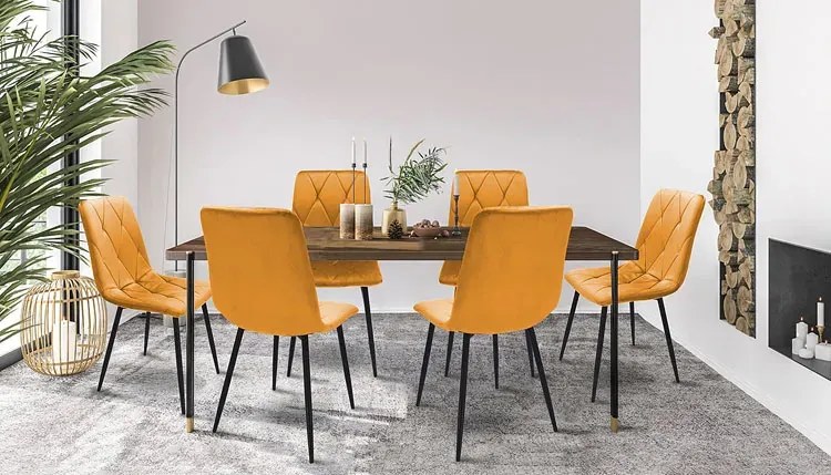 Musztardowe pikowane krzesło welurowe R9-L28