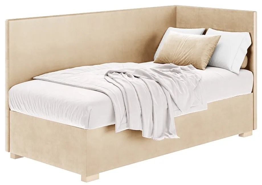 Beżowe narożne łóżko dziecięce ze schowkiem i materacem 90x200 cm Flexi – Ghado