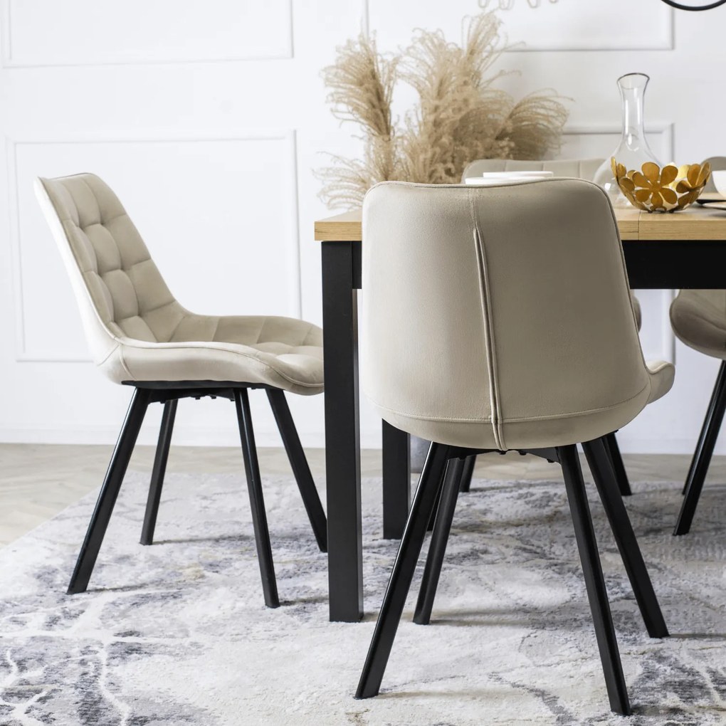 Krzesło Tapicerowane do Salonu RICK Ecru Welurowe Nowoczesne Loft
