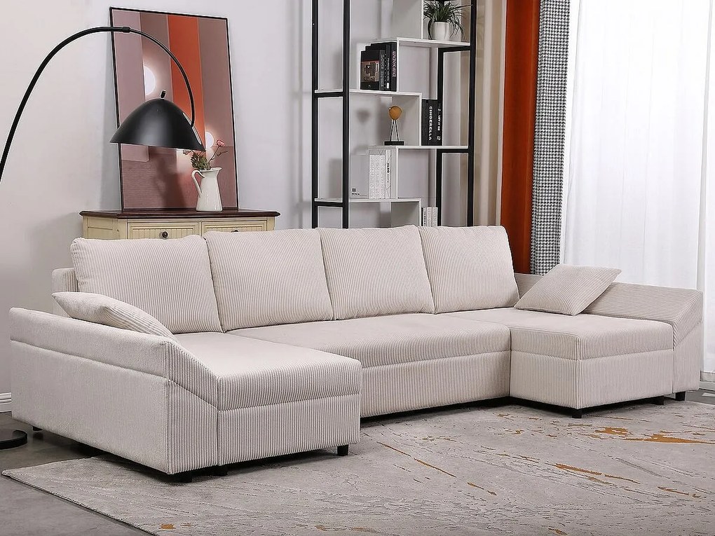 Panoramiczny narożnik sztruksowy "Vaugirard II" - 5-osobowy - Beżowy