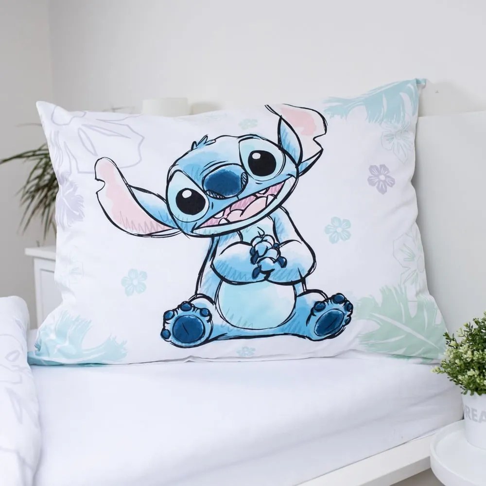 Biała bawełniana pościel dziecięca jednoosobowa 140x200 cm Lilo and Stitch "Ohana White" – Jerry Fabrics