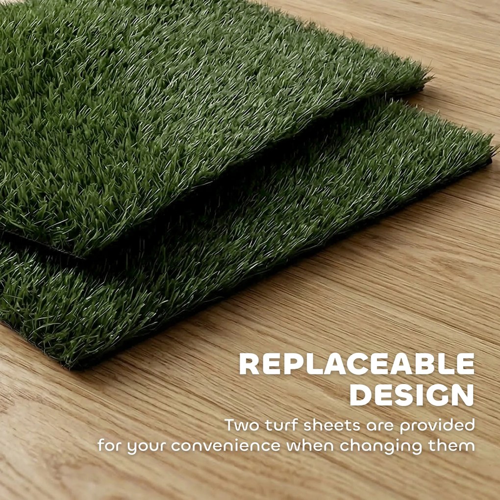 PawHut Toaleta dla psów 63 x 50,5 cm z 2 sztucznymi matami trawiastymi, łatwa w czyszczeniu toaleta dla psów na balkon, do domu Czarny+Zielony | Aosom PL