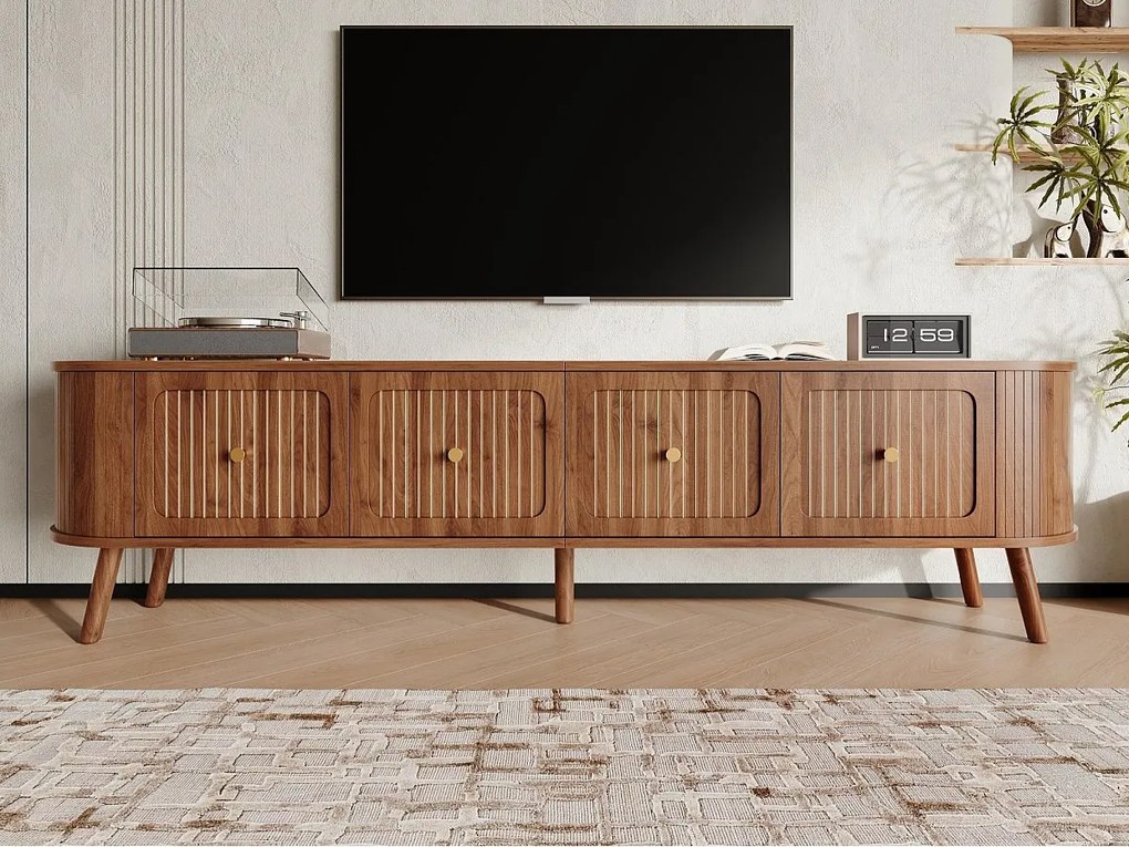 Nowoczesne meble TV 180x38x47 cm - 4 drzwi - złocone uchwyty - nogi drewniane - brązowy