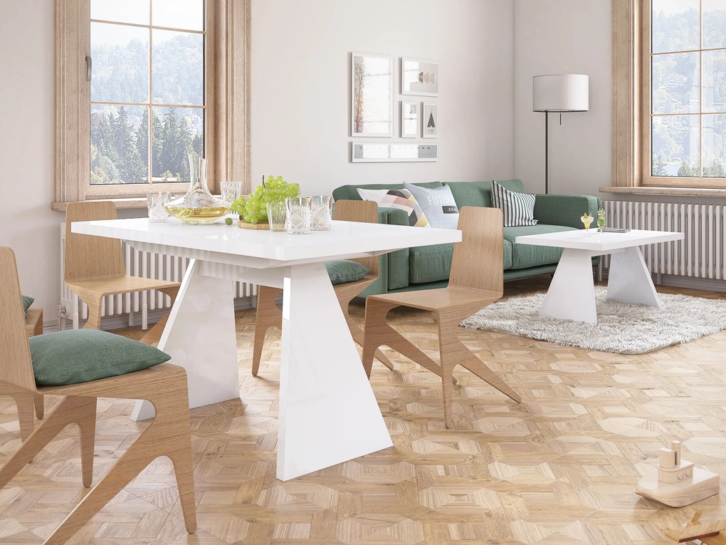 Rozkładany stół w wysokim połysku Alan biały