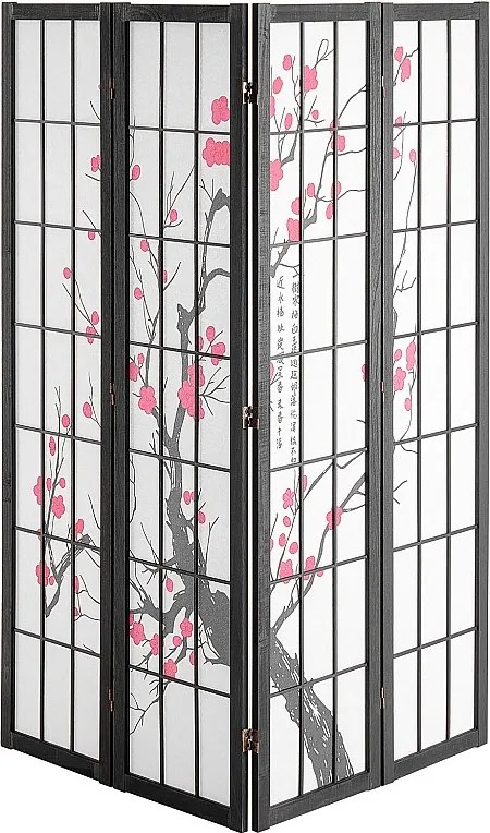 Przegroda SucceBuy, Japońska Przegroda z 4 Panelami z Motywem Kwiatów Wiśni, Przenośna Przegroda Japońska, Drewniana, Obracana o 360°, do Dzielenia Pomieszczeń