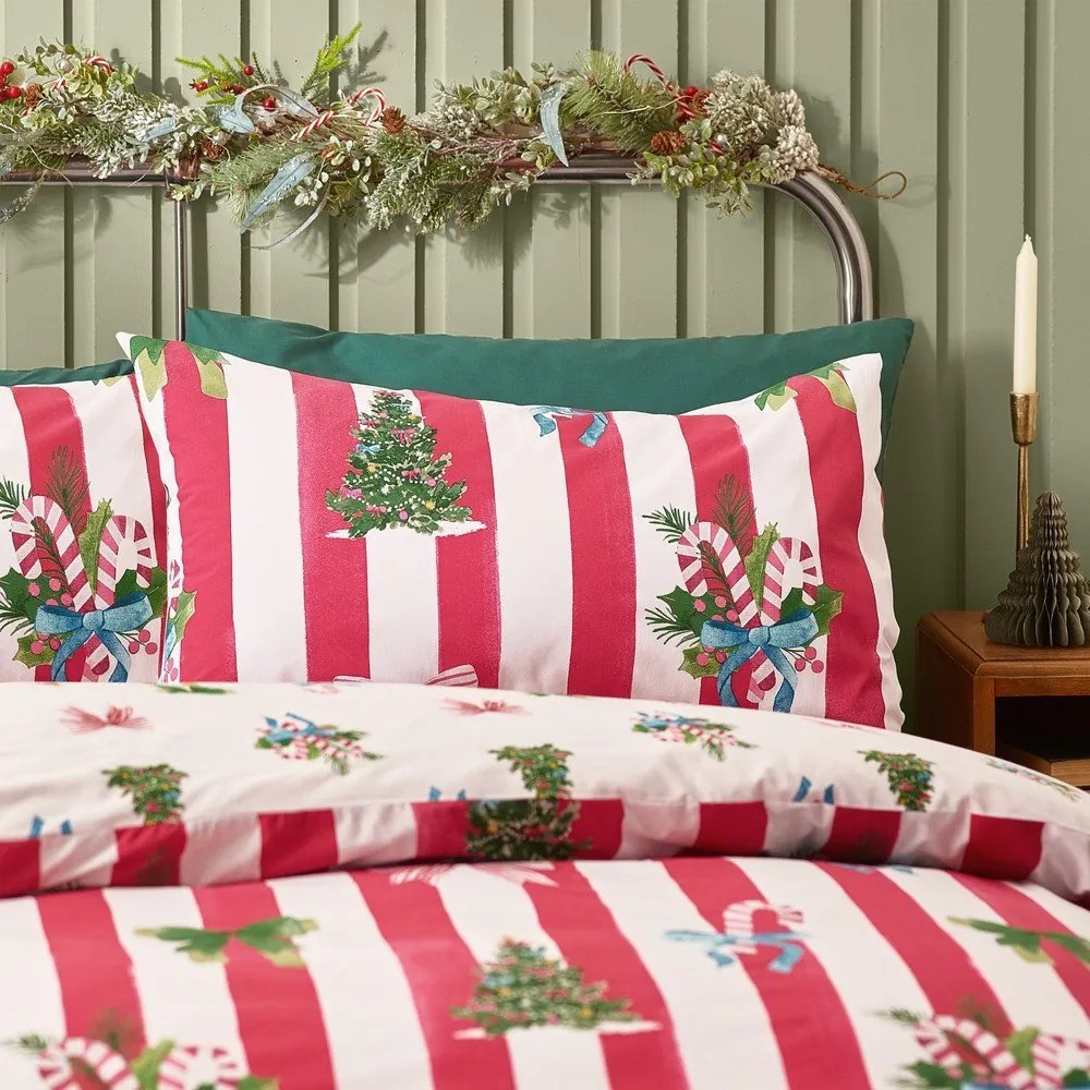 Czerwono-biała pościel dwuosobowa 230x220 cm Christmas Stripe – Catherine Lansfield