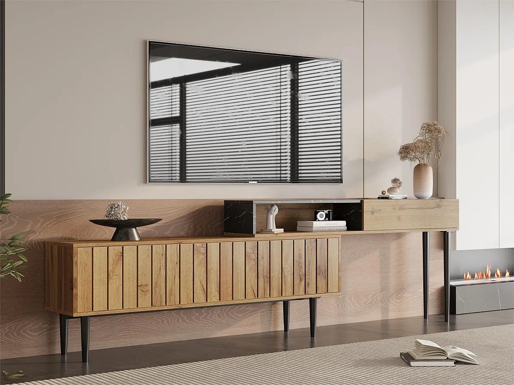 Modułowa szafka RTV - 4 przegrody - Czarna i naturalna