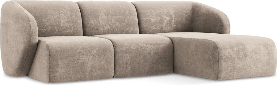 Jasnobrązowy narożnik z tkaniny szenilowej (prawostronny/z szezlongiem) Lani – Makamii