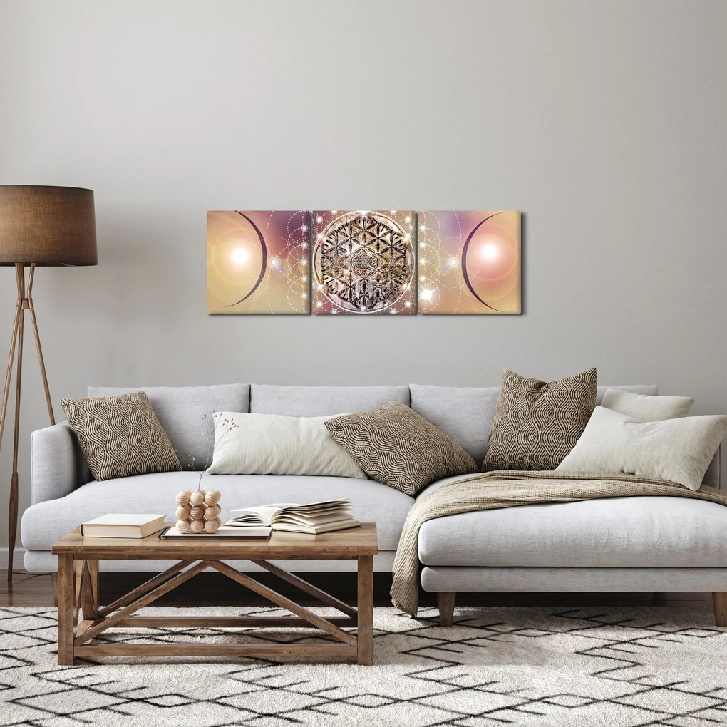Obraz - Mandala z elementami (z zegarem) (90x30 cm)