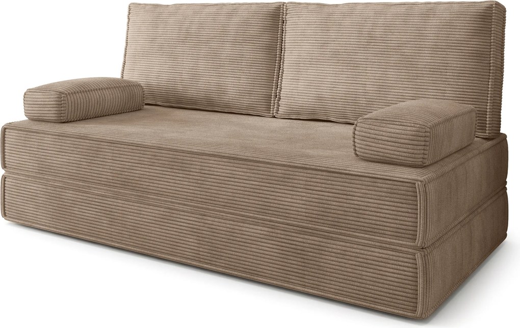 Masseno Sofa piankowa SILAR z funkcją spania, Kanapa z pianki do salonu, Bezmontażowa, Tkanina sztruksowa – Beżowy POSO 02